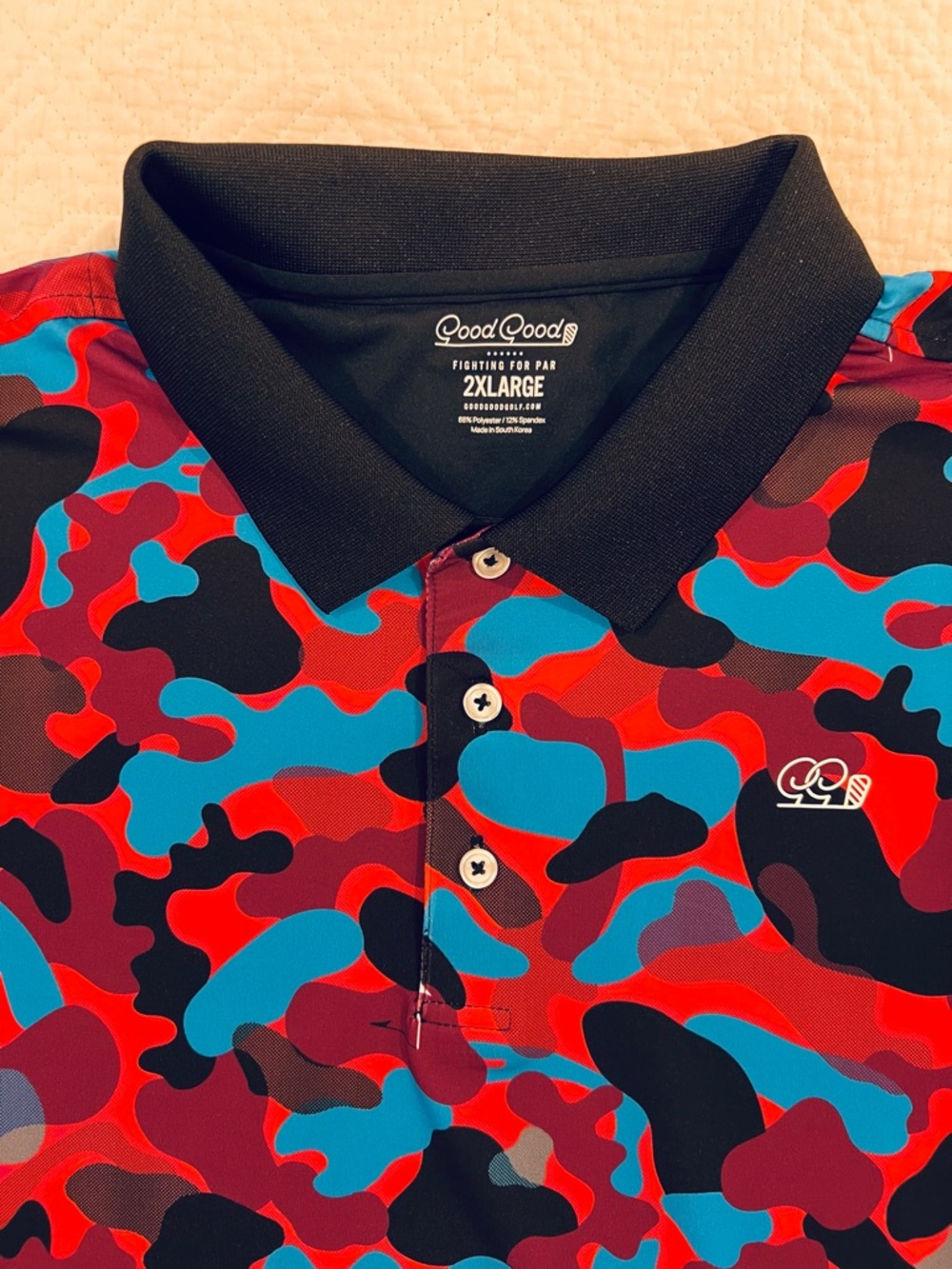 Good Goods Red & Blue Camo Polo with Black Collar